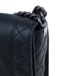 Pre Owned Chanel Black Calfskin Medium Boy Reverso Bag