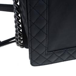 Pre Owned Chanel Black Calfskin Medium Boy Reverso Bag