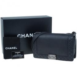 Pre Owned Chanel Black Calfskin Medium Boy Reverso Bag