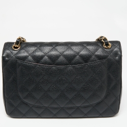 Pre Owned حقيبة شانيل جلد كافيار أسود مبطن قلاب كلاسيك كبيرة