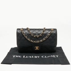 Pre Owned حقيبة شانيل جلد كافيار أسود مبطن قلاب كلاسيك كبيرة