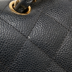 Pre Owned حقيبة شانيل جلد كافيار أسود مبطن قلاب كلاسيك كبيرة