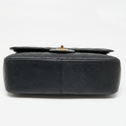 Pre Owned حقيبة شانيل جلد كافيار أسود مبطن قلاب كلاسيك كبيرة