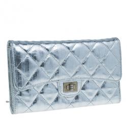 Chanel Metallic Silver Quilted Leather Reissue Trifold Wallet