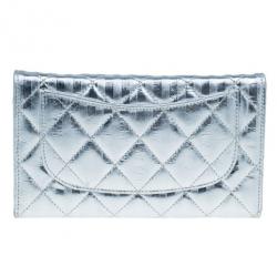 Chanel Metallic Silver Quilted Leather Reissue Trifold Wallet