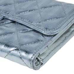 Chanel Metallic Silver Quilted Leather Reissue Trifold Wallet