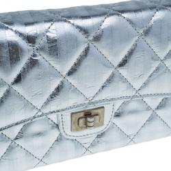 Chanel Metallic Silver Quilted Leather Reissue Trifold Wallet