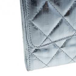 Chanel Metallic Silver Quilted Leather Reissue Trifold Wallet