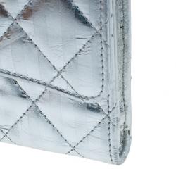 Chanel Metallic Silver Quilted Leather Reissue Trifold Wallet
