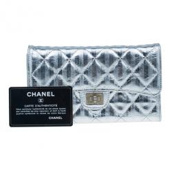 Chanel Metallic Silver Quilted Leather Reissue Trifold Wallet