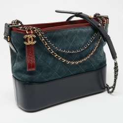 Pre Owned Chanel Blue/Black Quilted Suede And Leather Medium Gabrielle Hobo 