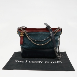 Pre Owned Chanel Blue/Black Quilted Suede And Leather Medium Gabrielle Hobo 