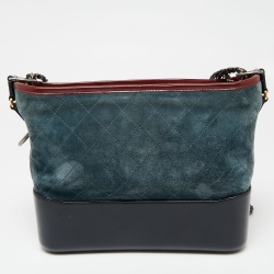 Pre Owned Chanel Blue/Black Quilted Suede And Leather Medium Gabrielle Hobo 