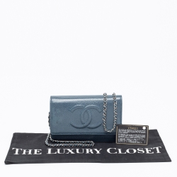 Pre Owned محفظة بسلسلة شانيل كلاسيك جلد مبطن أزرق