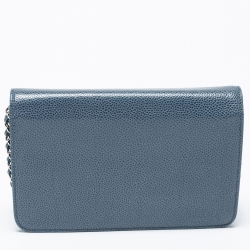 Pre Owned محفظة بسلسلة شانيل كلاسيك جلد مبطن أزرق