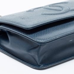 Pre Owned محفظة بسلسلة شانيل كلاسيك جلد مبطن أزرق