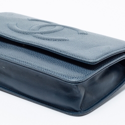 Pre Owned محفظة بسلسلة شانيل كلاسيك جلد مبطن أزرق