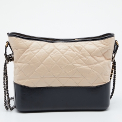 Pre Owned حقيبة شانيل غابرييل جلد عتيق مبطن بيج / أسود متوسطة