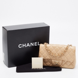 Pre Owned Chanel Beige Quilted Leather New Mini Classic Flap Bag