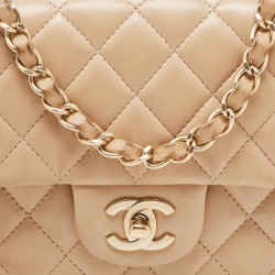 Pre Owned Chanel Beige Quilted Leather New Mini Classic Flap Bag