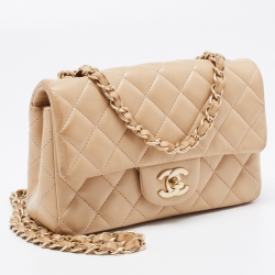 Pre Owned Chanel Beige Quilted Leather New Mini Classic Flap Bag