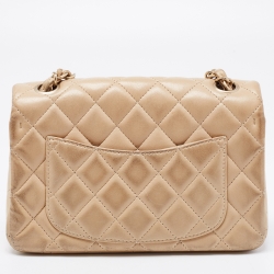 Pre Owned Chanel Beige Quilted Leather New Mini Classic Flap Bag