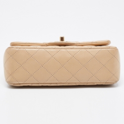 Pre Owned Chanel Beige Quilted Leather New Mini Classic Flap Bag