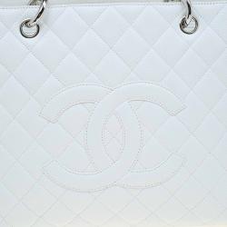 Pre Owned Chanel White Quilted Caviar Leather Grand Shopping Tote