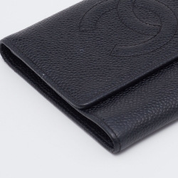 مملوكة مسبقًا محفظة شانيل تايمليس جلد كافيار أسود شعار سي سي 