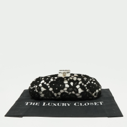 Pre Owned Chanel Black/White Lace CC Frame Clutch