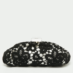 Pre Owned Chanel Black/White Lace CC Frame Clutch