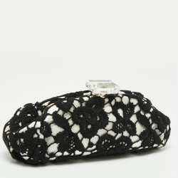 Pre Owned Chanel Black/White Lace CC Frame Clutch