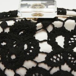 Pre Owned Chanel Black/White Lace CC Frame Clutch
