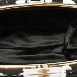 Pre Owned Chanel Black/White Lace CC Frame Clutch