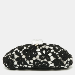 Pre Owned Chanel Black/White Lace CC Frame Clutch