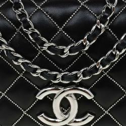 Chanel Black Quilted Crystal Leather Extra Mini Full Flap Bag