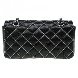 Chanel Black Quilted Crystal Leather Extra Mini Full Flap Bag