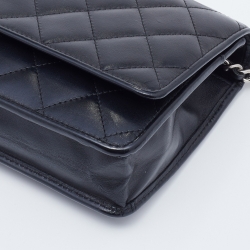 Pre Owned Chanel Black Quilted Leather Cambon Ligne Wallet on Chain