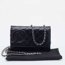 Pre Owned Chanel Black Quilted Leather Cambon Ligne Wallet on Chain