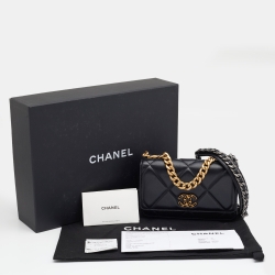 Chanel Black Quilted Leather 19 Flap Wallet on Chain