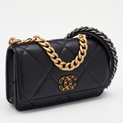 Chanel Black Quilted Leather 19 Flap Wallet on Chain