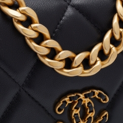 Chanel Black Quilted Leather 19 Flap Wallet on Chain