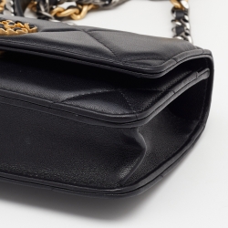 Chanel Black Quilted Leather 19 Flap Wallet on Chain