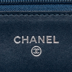 Pre Owned Chanel Blue Quilted Caviar Leather CC Timeless Wallet On Chain