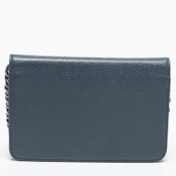 Pre Owned Chanel Blue Quilted Caviar Leather CC Timeless Wallet On Chain