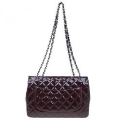 Pre Owned Chanel Burgundy Patent Leather Jumbo Flap