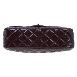 Pre Owned Chanel Burgundy Patent Leather Jumbo Flap