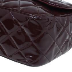 Pre Owned Chanel Burgundy Patent Leather Jumbo Flap