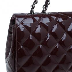 Pre Owned Chanel Burgundy Patent Leather Jumbo Flap
