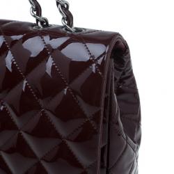 Pre Owned Chanel Burgundy Patent Leather Jumbo Flap